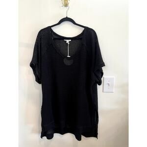 Umgee Open Knit Top Black Boho Beach Cover Up Tunic XL